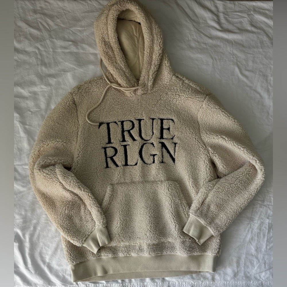 True Religion Cream Pull Over Sherpa Hoodie